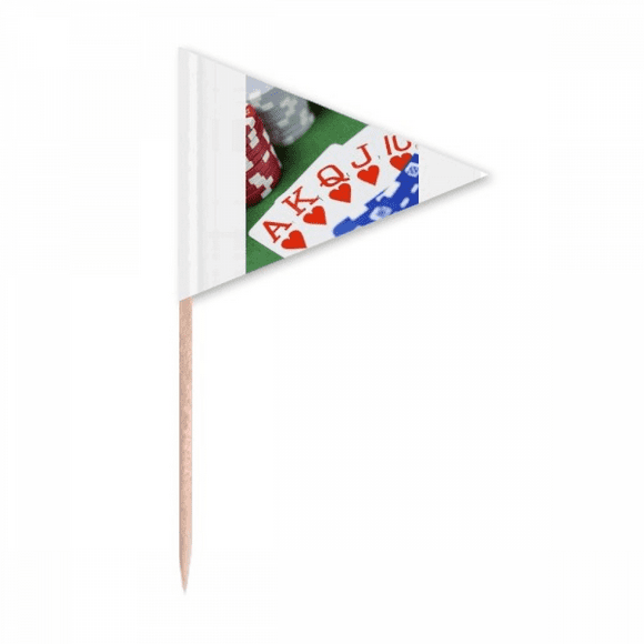 Flush Hearts Gambling Poker Photo Toothpick Triangle Cupcake Toppers Flag