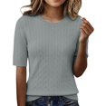 thumbnail image 2 of Delayuji Women's Short Sleeve Knitted T-Shirt Fashion Solid Color Crew Neck Elegant Lightweight Pullover Top Spring Summer Outfit, 2 of 5