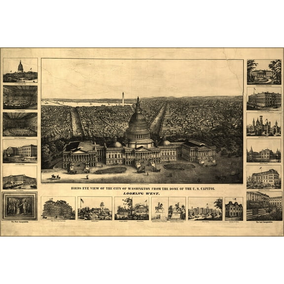 24"x36" Gallery Poster, map of Washington d.c. U.S. Capitol 1890