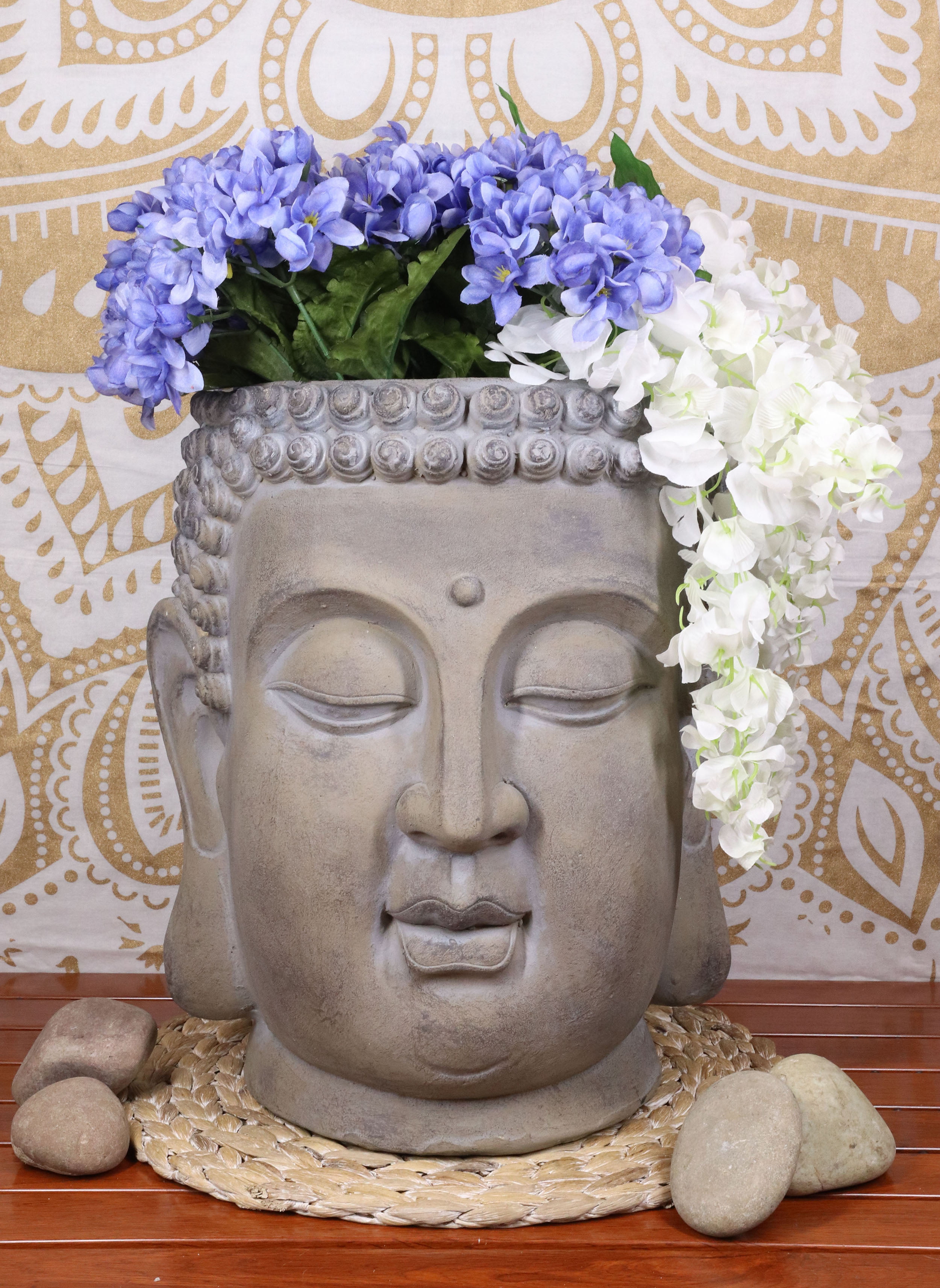 White Terracotta Buddha Plant Pot Planter Ideal Mothers Day Gardening Gift Idea 