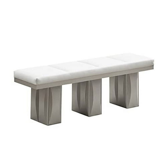 Kings Brand Furniture - Avilla Kitchen Dining Room Vinyl Upholstered Bench, Champagne/White