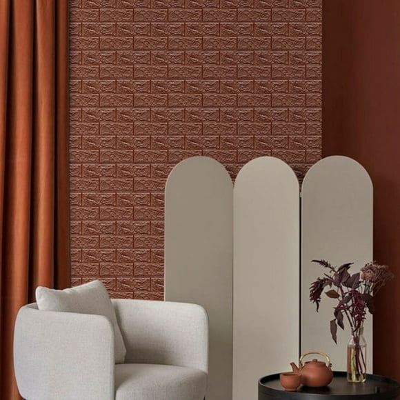 3D Wall Panels Peel and Stick Foam Wallpaper White Brick 3D Wallpaper Stick and Peel Self Adhesive Waterproof Foam Faux Brick Paneling Decorative Wallpaper Bedroom, Kitchen, Fireplace (4PCS, Brown)