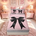 thumbnail image 2 of meiyoeat Glam Bow Zipper Twin Comforter Sets with Fitted Sheet and 2 Pillowcases for Kids Girls, Glitter Print Gradient Zipper Bedding Set for Bedroom, Pink Black, Pink ReversibleG, 2 of 6