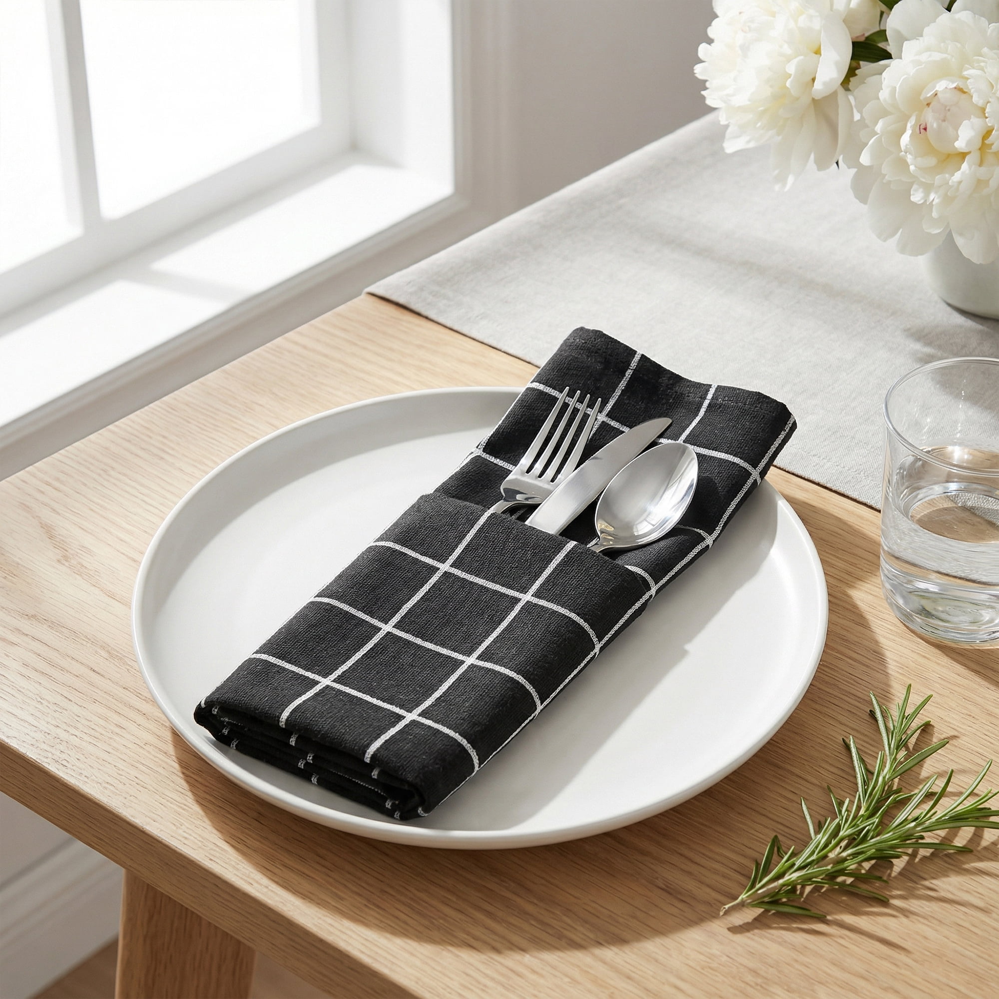 Unique Bargains 6Pcs Washable Restaurant Cloth Napkins Black 16x12inch
