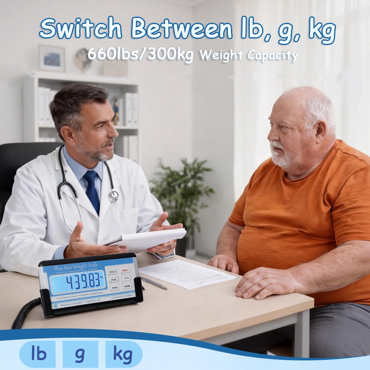 Extra Wide Heavy Duty Scale for Body Weight, 300kg/660 Lb Bariatric Scale w. Wall Mount External Digital Display