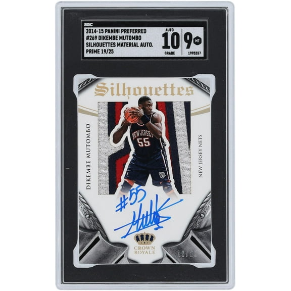 Dikembe Mutombo New Jersey Nets Autographed 2014-15 Panini Preferred Prime Silhouettes Material Autograph 3 Color Relic #269 #19/25 SGC Authenticated 9/10 Card - Fanatics Authentic Certified