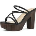 thumbnail image 1 of Sandalias de plataforma para mujer con tiras cruzadas y tiras cruzadas con tacón grueso Negro 40, 1 of 6