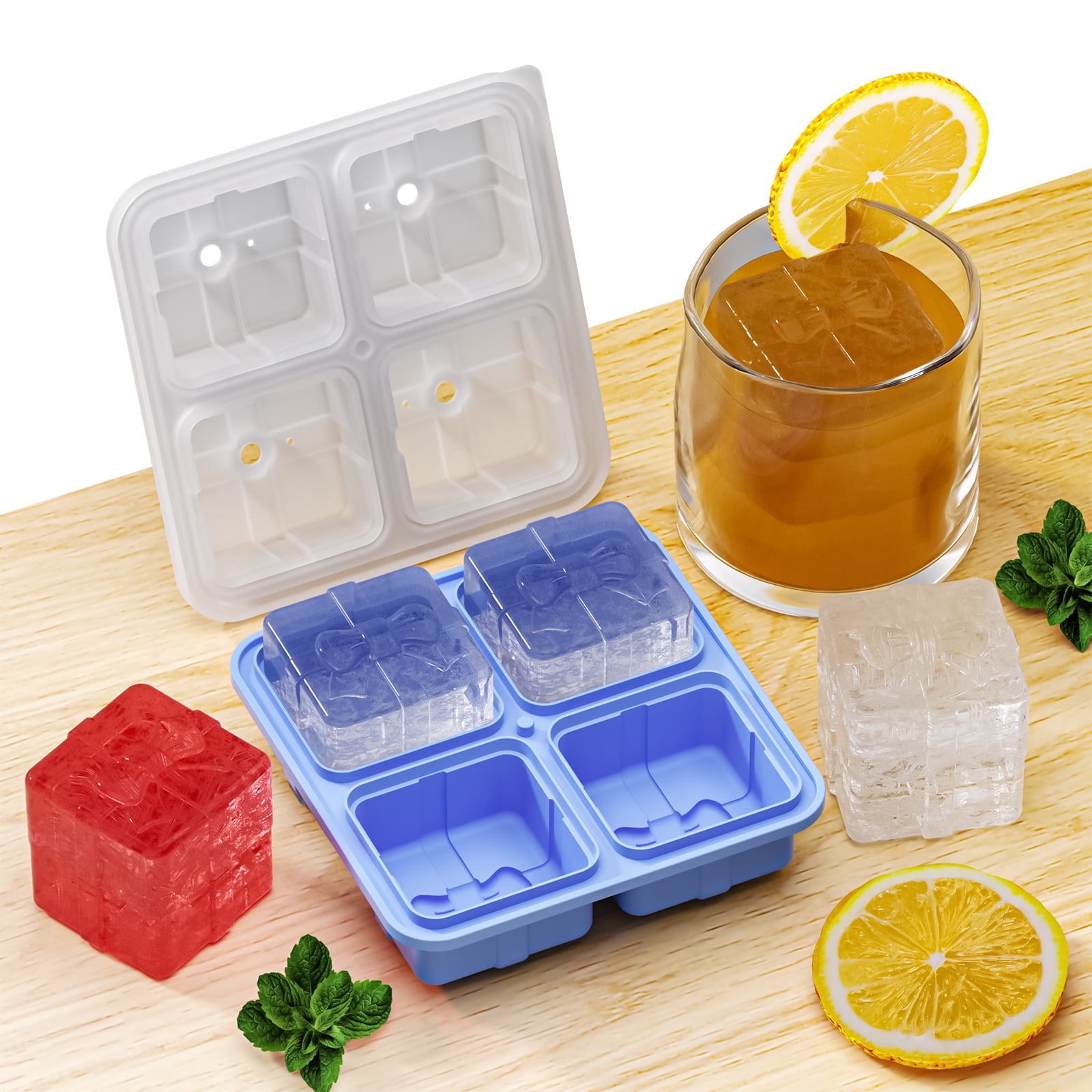 Large Silicone Ice Tray Mold - Square Ice Cube Maker with Lid for Homemade Ice Cubes Multifunctional food mold