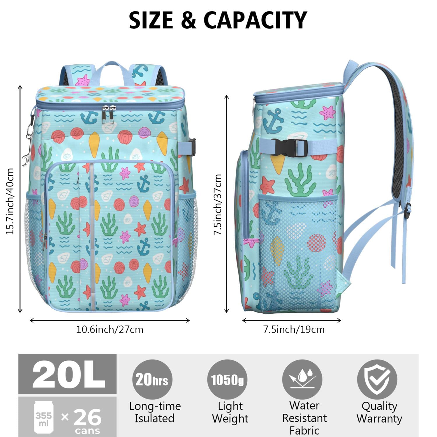 Starfish Cooler Backpack Insulated Waterproof Leak Proof Insulated Cooler Backpack Lightweight Lunch Picnic Camping Backpack Cooler for Men Women