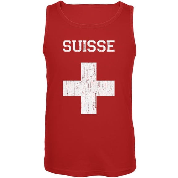 World Cup Distressed Flag Suisse Red Adult Tank Top - Small