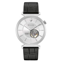 Bulova Classic Automatic Mens Stainless Steel with Black Leather Strap, Silver-Tone (Model: 96A240)