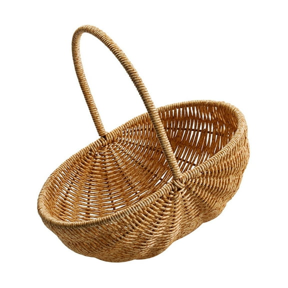 HOOWIFFY Handwoven Storage Basket Light Brown Plastic Rattan Rustic Style