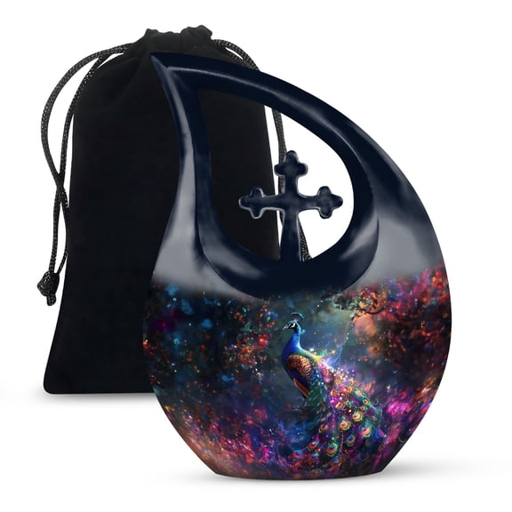MUKTIVE Peacock Memorial Cremation Urns for Adult Ashes Male & Female - Colorful Burial Urns for Cremated Remains Dad & Mom - 10 Inch Large Funeral Urn for Human Ashes