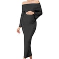 thumbnail image 4 of Gyujnb Off Shoulder Maternity Maxi Dress Flare Sleeve Side Cutout Ruched Waist Stretchy Bodycon Pregnancy Party Formal Long Dress,S, 4 of 5