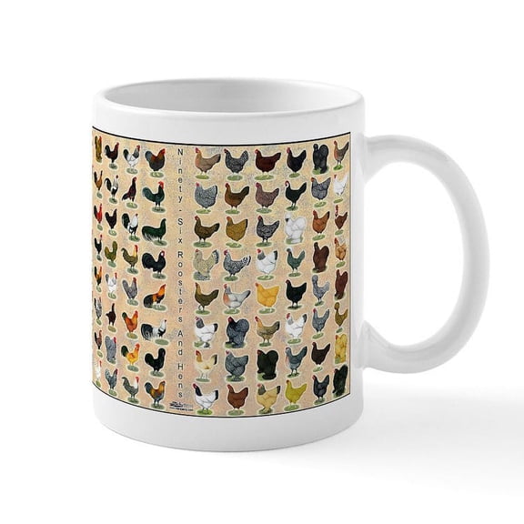CafePress - 96 Roosters And Hens Mug - 11 oz Ceramic Mug - Novelty Coffee Tea Cup