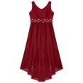 thumbnail image 4 of iiniim Girls V Neck Chiffon Asymmetrical Prom Party Flower Girls Bridesmaid Wedding Dress A Burgundy 16, 4 of 7