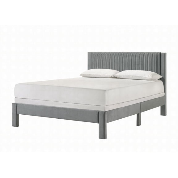 Queen Size metal platform bed frame,no box spring,light gray for master bedroom