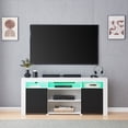 thumbnail image 2 of Lenexa 68" TV Console Table for TVs up to 75", Media Console Table Entertainment Center with RGB LED Lights and 2 Storage Cabinets, White w/ Black Doors, 2 of 6