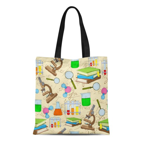 SIDONKU Canvas Bag Resuable Tote Grocery Shopping Bags Equipment Science Education Sketch with Book Equation Loupe Laboratory Atom Beak Tote Bag
