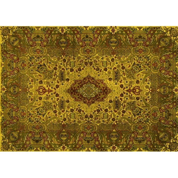 Ahgly Company Machine Washable Indoor Rectangle Persian Yellow Traditional Area Rugs, 3' x 5'