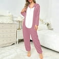 thumbnail image 2 of SwiftWear Christmas Matching Family Pajamas Set Festive Onesie with Animal Ears Hood, Xmas Theme Fleece Loungewear Pjs for Home Celebration (Pink), 2 of 6