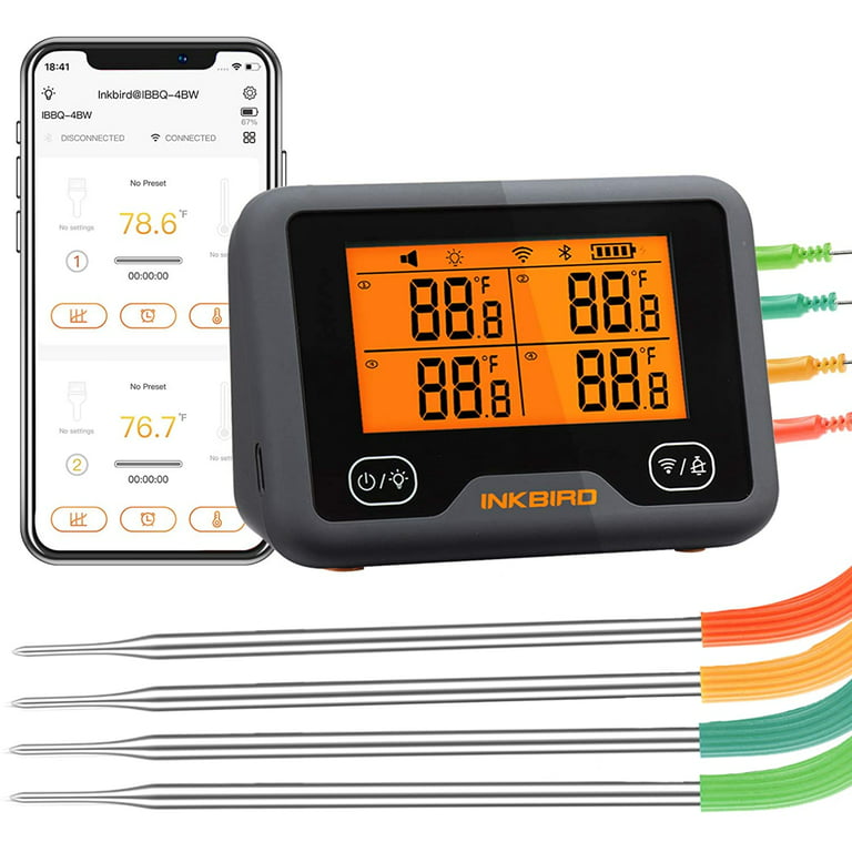 Inkbird Wi-Fi&Bluetooth Grill Thermometer IBBQ-4BW, Wireless Meat  Thermometer with 4 Probes, Wifi Meat Grill Thermometer 
