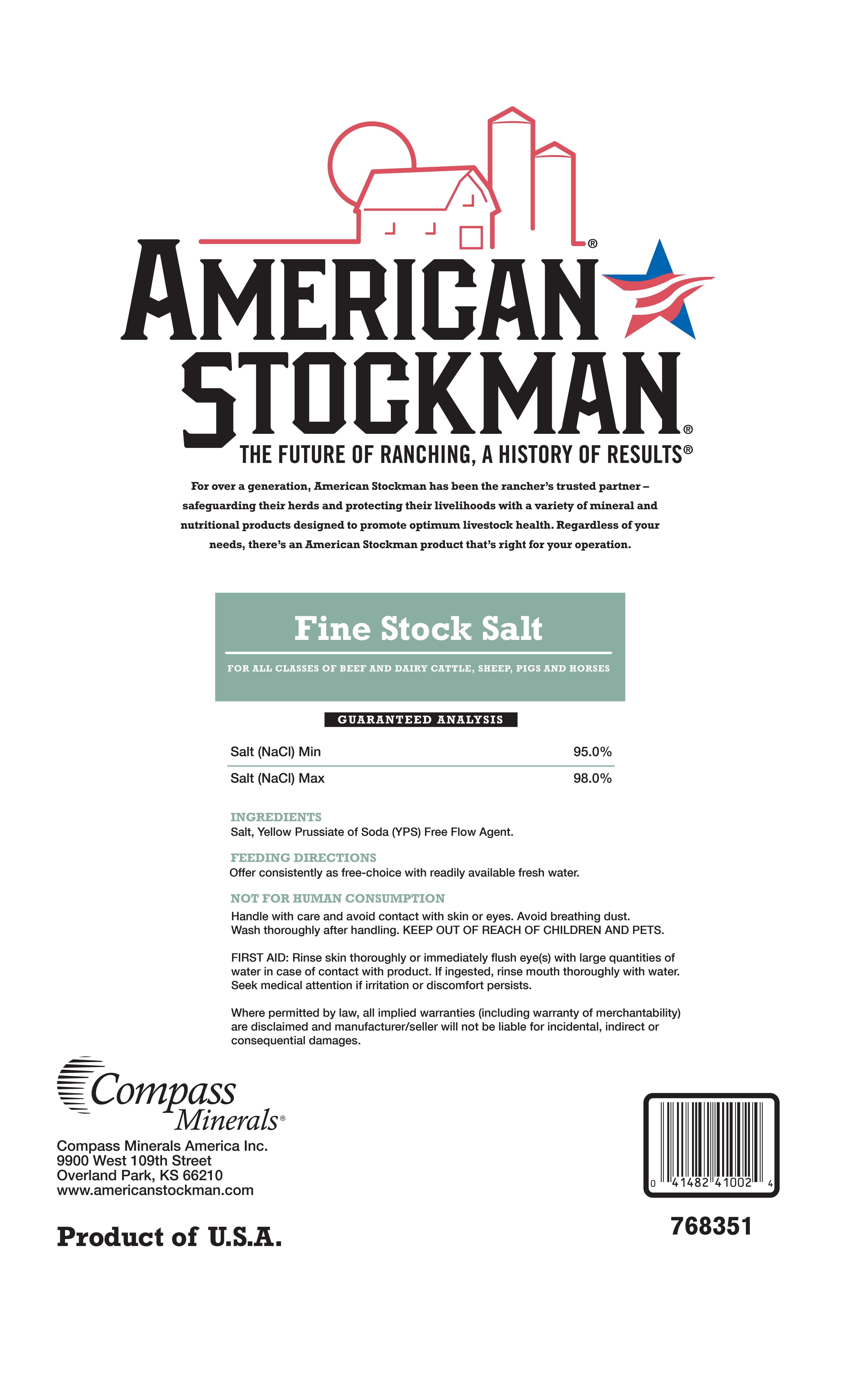 American Stockman High Purity Fine Stock Salt for Beef, Dairy Cattle, Sheep, Pigs and Horses
