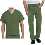 Landau Unisex V-Neck Scrub Top 7502 And Drawstring Pant 7602 Scrubs Set Olive (4XL Top/Pant 4XL)