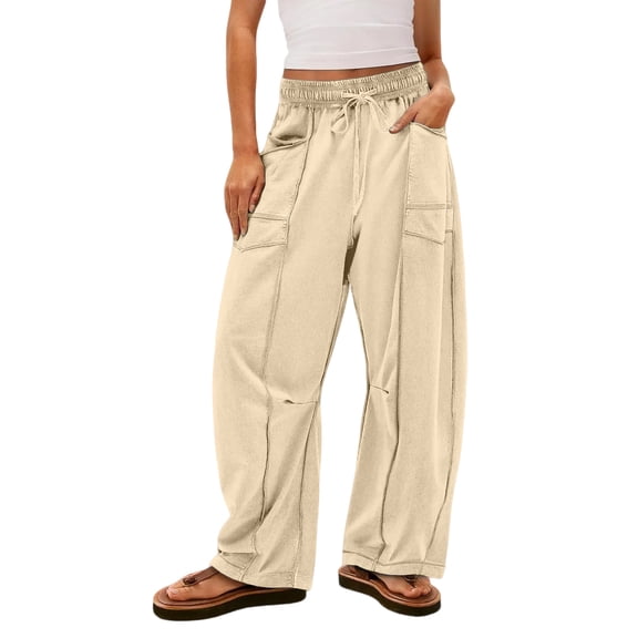 Women's Wide Leg Cargo Sweatpants Drawstring Elastic Waist Loose Casual Lounge Pants with Pockets