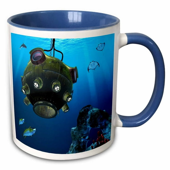 3drose, Bathysphere in the Living Ocean, 15oz Two-tone Blue Mug