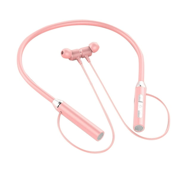 Auriculares inalámbricos con banda para el cuello Auriculares intrauditivos Auriculares a prueba de sudor para gimnasio Rosado