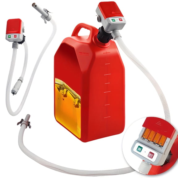 Fuel pump with automatic shut-off sensor; 2.4-gallon-per-minute electric diesel pump includes three adapter sizes; self-priming fuel intake pump comes with a hose and nozzle; suitable for diesel, eng