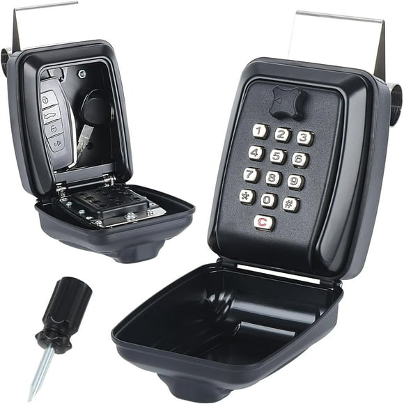 Black Portable Car Key Lock Box with Punch Button - Sturdy Waterproof Storage for Turo & Ride Share