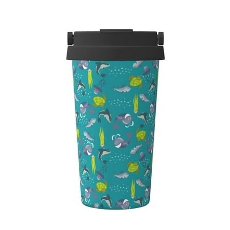 

Pofeuu Cute Shark Turtle Print Coffee Mug Iced Coffee Tumbler Cup Double Wall Vacuum Leak-Proof Thermos Mug CoffeeThermos Travel Mug