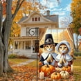 thumbnail image 3 of 1 piece, double-sided autumn Thanksgiving Garden Flag - 2D flat with two cat prayers and pumpkin candle pattern design, courtyard sign, perfect for courtyard, lawn and outdoor decoration, garden deco, 3 of 8