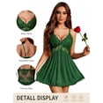 thumbnail image 4 of ValueVibe Women Chemise Lingerie Lace V Neck Knit Slip Nightgown Spaghetti Strap Sleepwear, Green L, 4 of 6