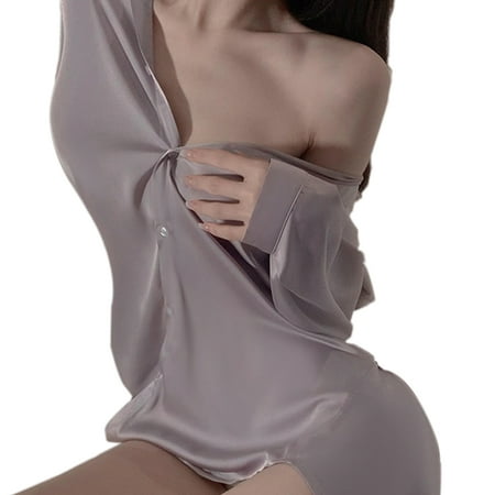 

Sleep Shirts for Women Button Down Sleep Dress Swimsuit Cover Ups Sheer Long Sleeve Boyfriend Nightshirt