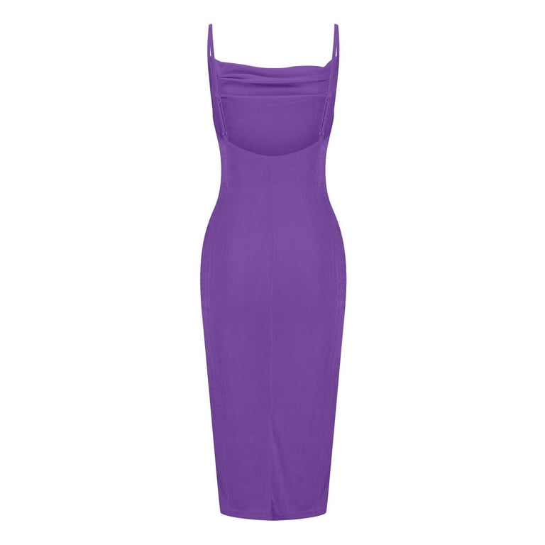 Wycnly Dresses for Women Sexy High Slit Spaghetti Strap Ruched Bodycon  Night Party Club Dresses Sleeveless V-Neck Solid Summer Long Formal Dress  Purple m - Walmart.com