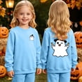 thumbnail image 2 of Girls Halloween Sweatshirt Crew Neck Long Sleeve Cartoon Hat Ghost with Candy Printed Pullover Tops Blue 7-8 Years, 2 of 9