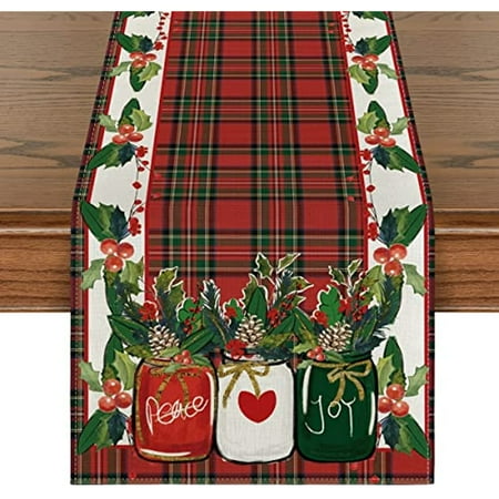 

Christmas Watercolor Holly Vase Printed Table Flags Linen Stain Resistant Table Decorations Wedding Anniversary Decorations
