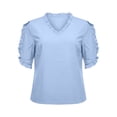 thumbnail image 3 of Camisa de Manga Corta con Cuello en V de las Señoras Casual, de Moda de Color Sólido para el Verano, 3 of 7