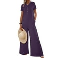 thumbnail image 2 of Feancey Wide Leg Jumpsuit for Women Dressy Casual Short Sleeve Button Rompers Solid Color Loose Playsuits Summer Beach Vacation One Piece Jumpsuits with Pockets Purple XL, 2 of 9