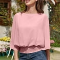 thumbnail image 6 of Lenpel Women's Chiffon Blouses Bell 3/4 Length Sleeve Boat Neck Business Casual Work Tops Loose Tunic Shirts(Pink,X-Large), 6 of 7