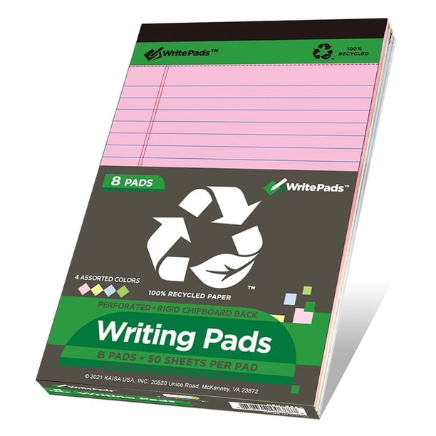Blocs de notas legales de colores KAISA - 5""x8"" con rayas estrechas, 50 hojas/bloc (8 blocs) Bloc de notas de papel reciclado con respaldo resistente, tamaño pequeño para una fácil organización y po
