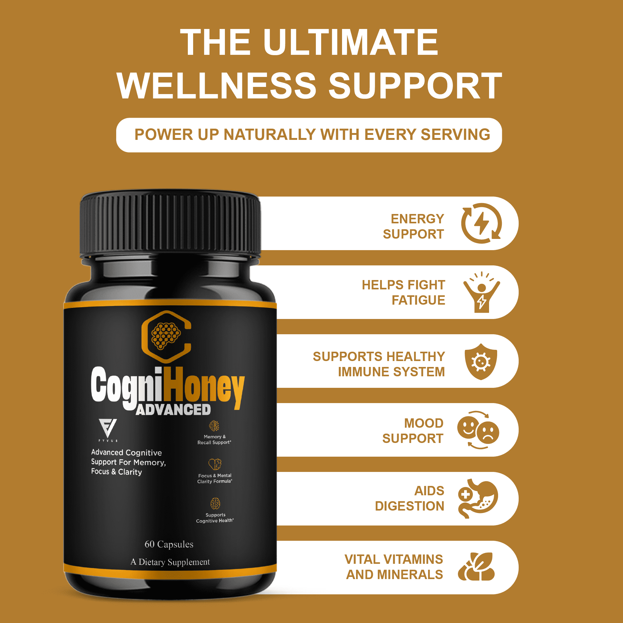 CogniHoney Advanced Capsules, Cogni Honey Cognitive Support (60 Capsules)