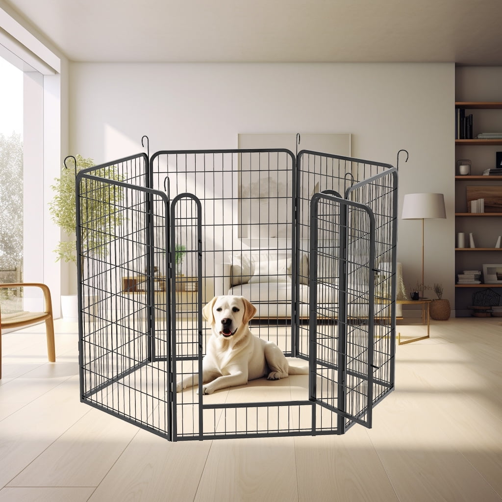 Euroco 6 Panels Heavy Duty Metal Playpen with door,39.37"H Dog Fence Pet Exercise Pen for Outdoor, Indoor