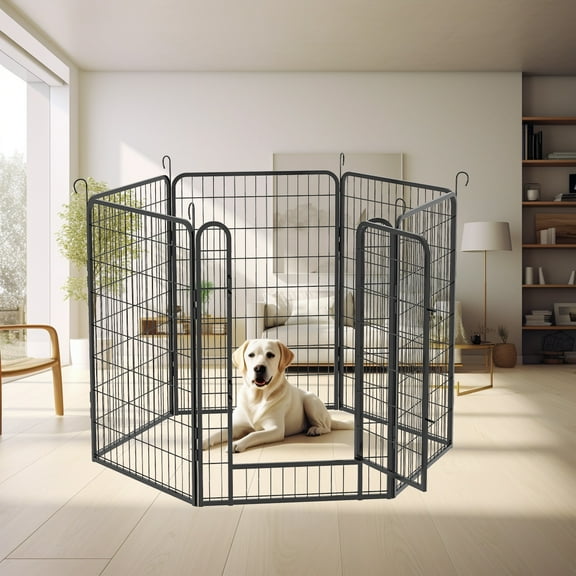 Izzovium 6 Panels Heavy Duty Metal Playpen with Door, 39.37" H Black Dog Fence for Indoor & Outdoor, Rust-Resistant Pet Exercise Pen