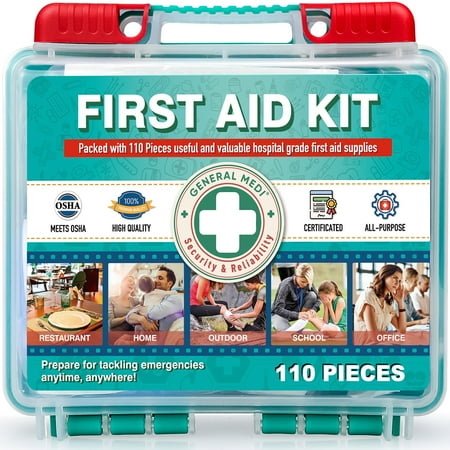 110 Pieces Portable Mini First Aid Kit Hard Case Medical Kit Emergency First Aid Box for Home, Travel, Survival, Camping, Hiking, Outdoor, School, Office & Car