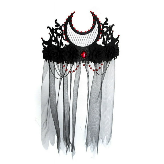 Day of the Death Headband Black Veil Crown Gothic Headwear Halloween Baroque Tiara Crown Lolita Hair Accessories