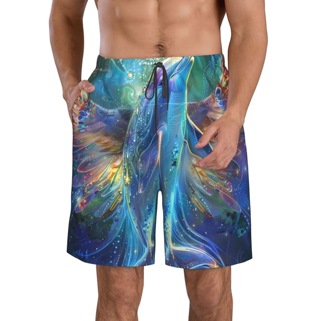 Fotbe Colorful Winged Dolphin Trajes de Baño Estampados para Hombre, Shorts de Verano de Secado Rápido, Ropa de Playa, Bañadores-Large